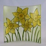 Hand-painted easter glass gift with daffodils in springtime design