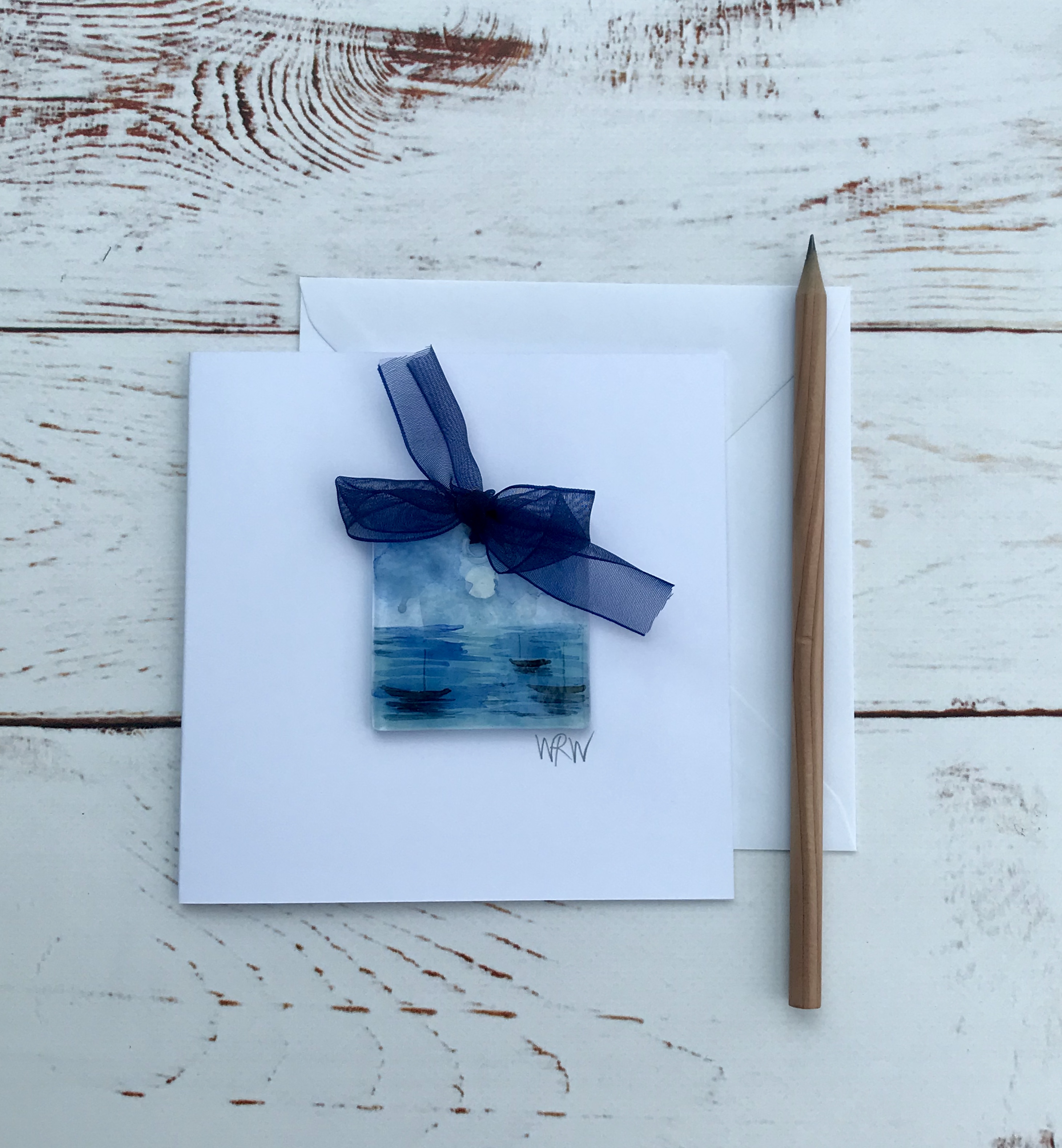 Greetings card with tiny moonlit sea suncatcher to keep