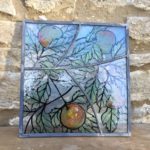 Leaded stained glass panel with apples design