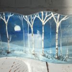 Stunning handmade fused glass home decoration with moon and winter scene