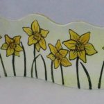 Hand-painted daffodils fused glass art panel
