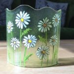 Curved fused glass panel with hand painted daisies perfect for Mother's Day gift