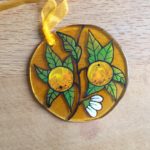 Handpainted glass suncatcher with sicilian oranges Italian design