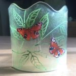 Peacock butterflies on hand-painted glass home decoration
