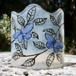 Hand-painted fused glass blue butterflies home decoration