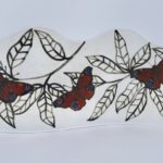 Long butterfly glass panel with peacock butterflies