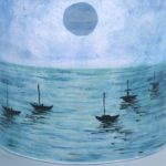 Close up of moonlit sea fused glass panel