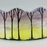 Mini fused glass panel of sunrise with silhouetted trees