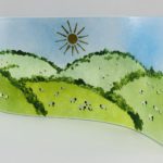 Long, wavy fused glass home decoration with sheep on somerset hills design