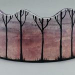 Fused glass panel with handpainted pink sunset design