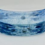 Handmade fused glass decorative panel with moonlit seascape design