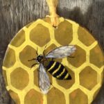 Fused glass bee suncatcher with matching yellow ribbon