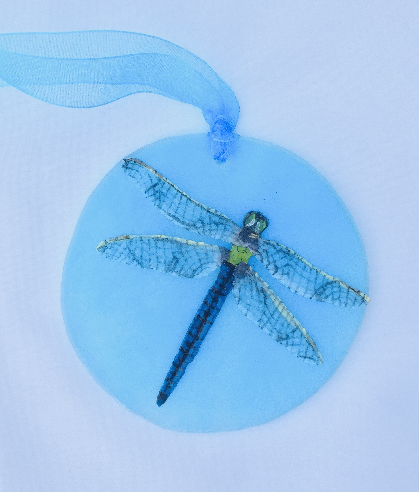 Dragonfly glass suncatcher with delicate hand-painted wings